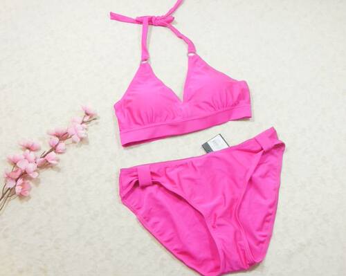 时尚玫红三角杯小胸聚拢款