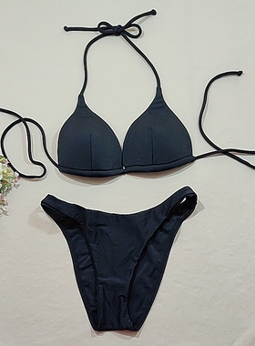 F569外贸原单高品质时尚黑色三角杯小胸聚拢款性感比基尼泳装特价