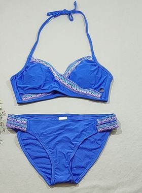 F384外贸原单高品质时尚蓝紫色三角杯大尺码比基尼泳衣特价