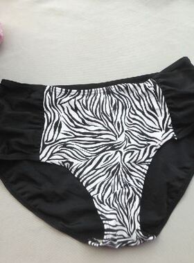 F117外贸原单高品质时尚黑色印花中腰包臀比基尼女士泳裤