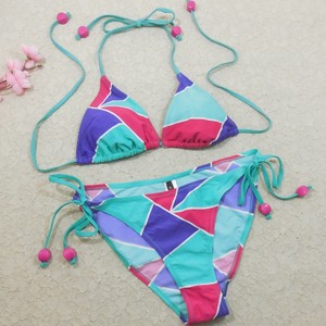 K704三角系绳款花色拼接泳衣女性感时尚比基尼沙滩度假泳装S XL