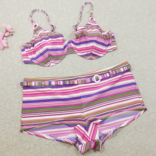 F505钢托聚拢三角比基尼性感条纹分体两件套度假温泉泳装 12号特价