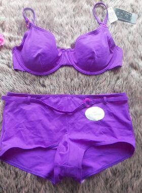 F117外贸原单高品质时尚紫色钢圈聚拢款小平角比基尼泳装