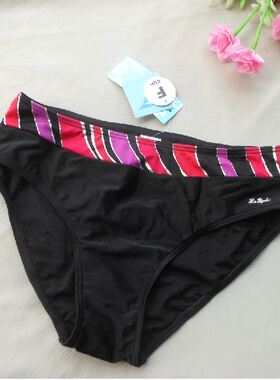 F117外贸原单高品质时尚黑色条纹腰边中腰包臀比基尼女士泳裤