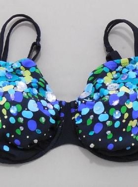 F119外贸原单高品质时尚黑色印花镶钻钢圈聚拢款比基尼泳衣