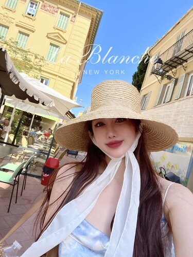 南法度假仙女风飘带氛围感草编帽