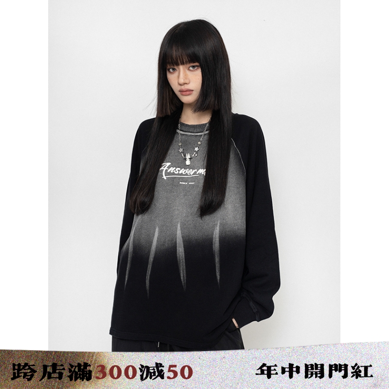 ZEROSTORE零事多/美式oversize渐变秋冬款T恤卫衣女圆领情侣上衣