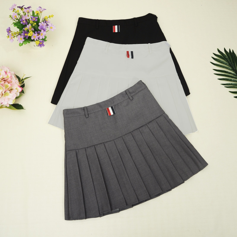 灰色高腰TB百褶裙短裙女夏 2019新款西装料学院风A字显瘦半身裙裤