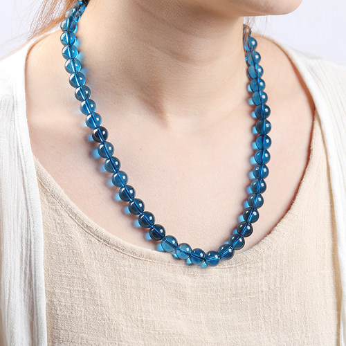 天然巴西老矿帕拉伊巴蓝靓丽碧玺圆珠女士款项链