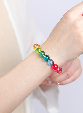 天然老矿巴西糖果碧玺圆珠卢比来鸽血红柠檬黄女款手链串鲜艳靓丽