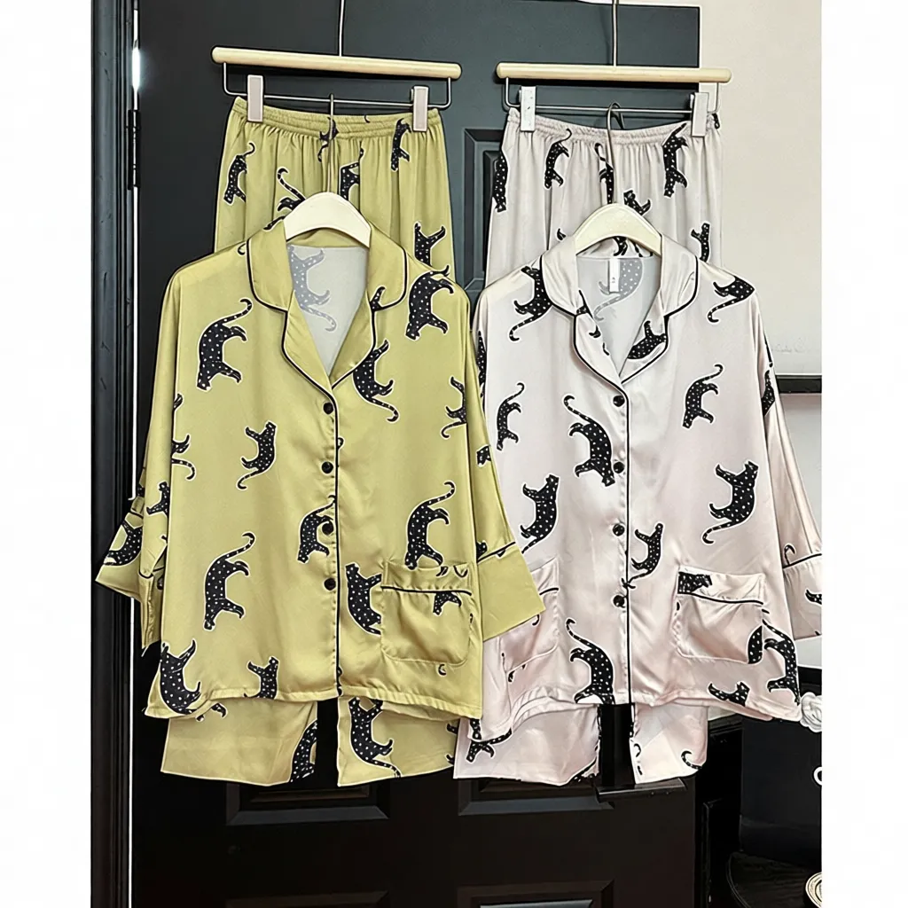 蝙蝠袖豹子轻奢秋冬季高级感冰丝丝绸长袖套装可外穿保暖家居服