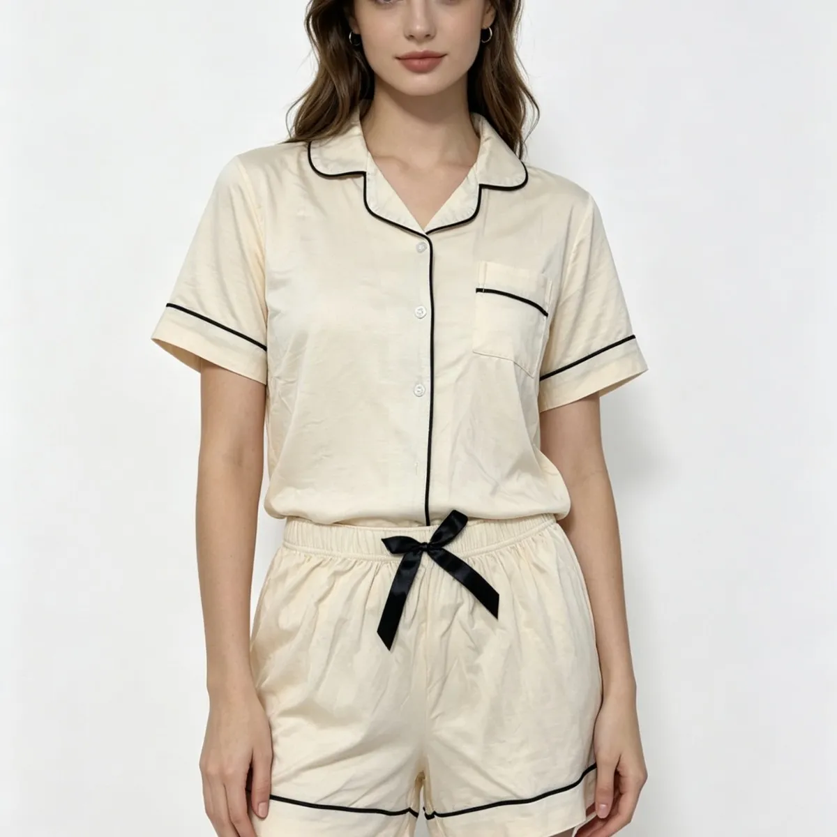 夏新翻领短袖睡衣套装 Women's 2-Piece Sleepwear 欧美风家居服