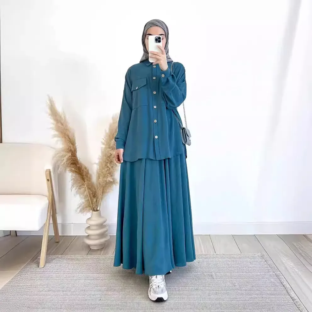 2025春季跨境外贸女装女装套装 宽松长袖衬衫半身裙套装