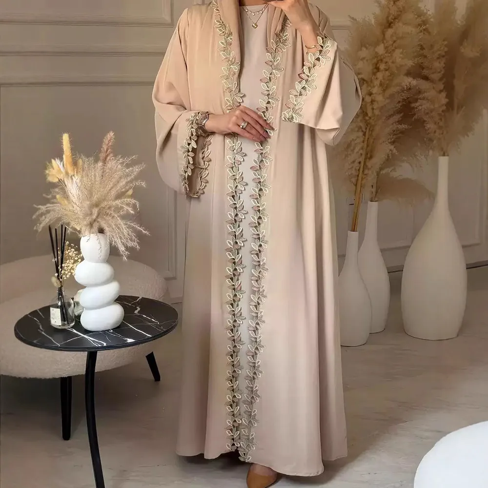 F462外贸跨境阿拉伯迪拜开衫长袍刺绣绣花时尚外穿Abaya