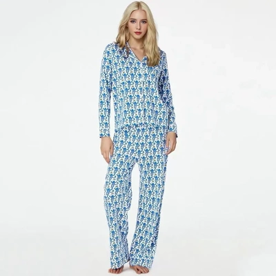 2025秋季爆款欧美家居服长袖印花Polo休闲套装跨境外贸女士睡衣套