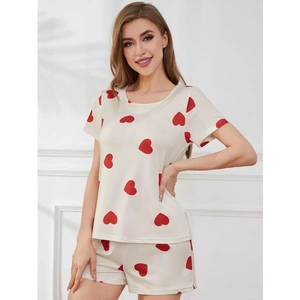 跨境欧美女士家居服夏季薄款爱心短袖短裤两件套睡衣女nightwear