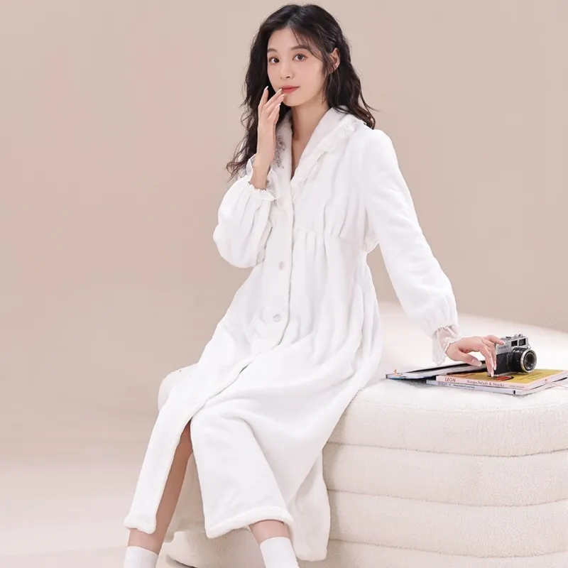 珊瑚绒睡袍女冬季长款浴袍法式高级感浴衣加绒晨袍睡衣