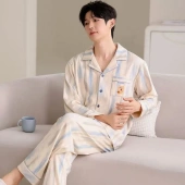 秋冬长袖 家居服套装 仿棉春秋季 男款 可外穿 宽松加大码 纯棉睡衣男士