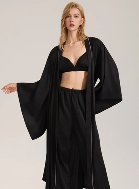 睡袍套装女跨境新款WB缎面雪纺春长袍三件套女士家居服3774+3776