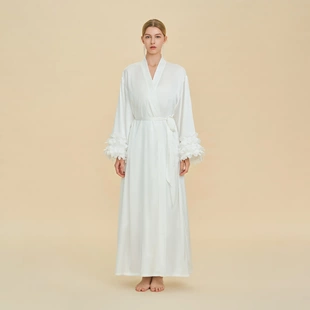 跨境欧美新款缎面雪纺喇叭袖开衫宽松家居服春秋季女士长款WP4041