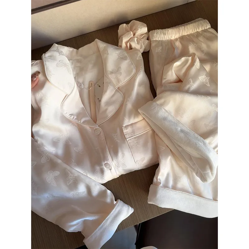 海岛绒女秋冬加绒加厚睡衣套装