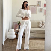 套装 2025跨境俄罗斯WISH独立站欧美秋冬针织设计感含棉长袖 长裤