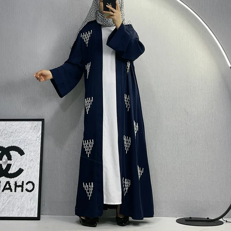 F302跨境外贸时尚优雅钉珍珠女装 长袍