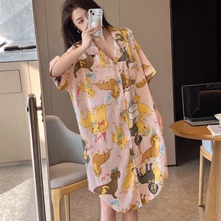 睡衣女夏季 跨境高颜值卡通动物冰丝短袖 网红风休闲家居服睡裙