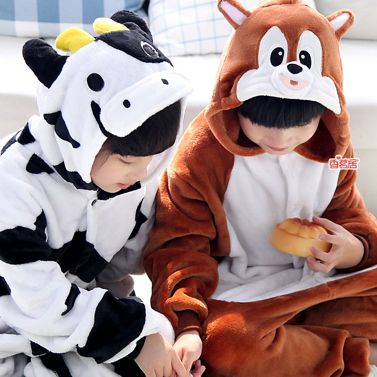 Tigger pajamas Siamese kitty boy autumn and winter female models child coral velvet flannel toilet cartoon version
