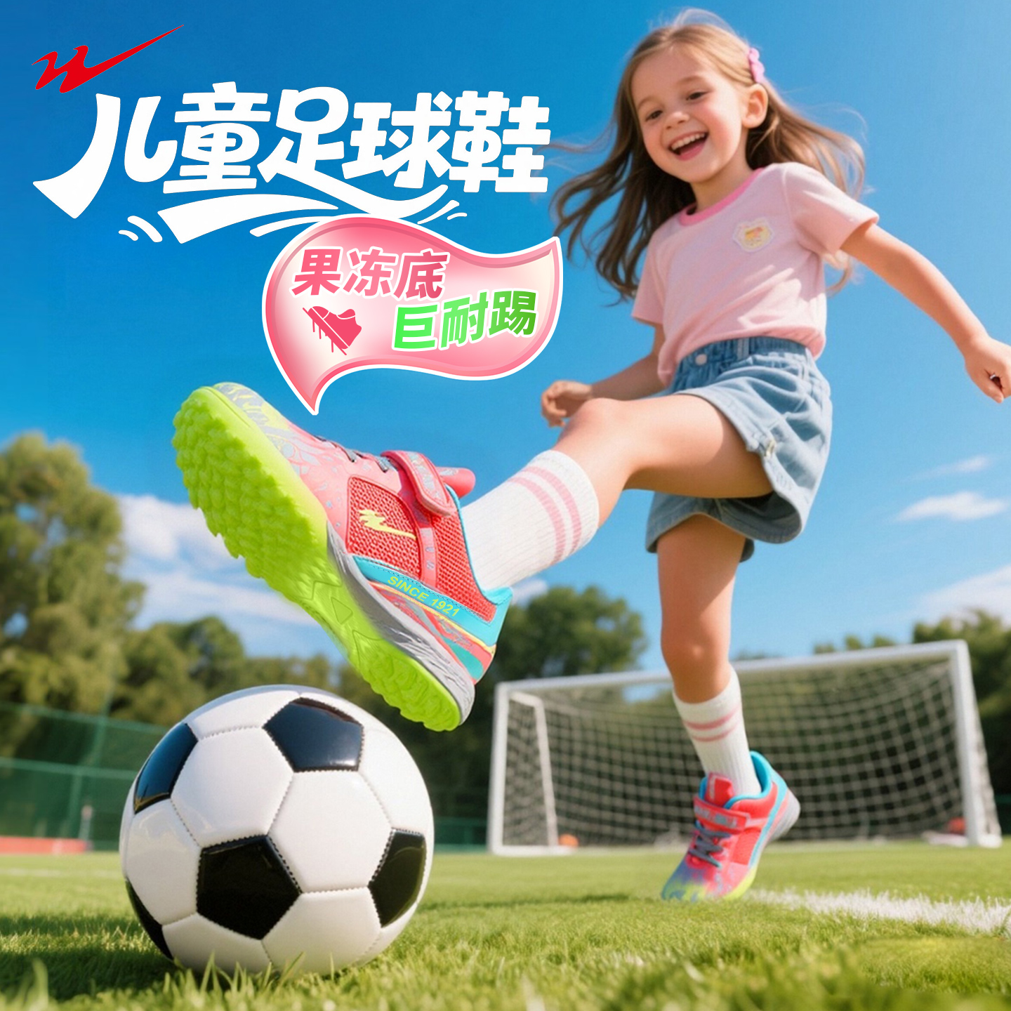 双星女童足球鞋小学生TF碎钉夏季透气女孩男童小童儿童专业训练鞋
