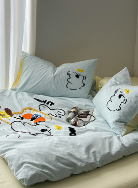 新款毛巾绣A类全棉纯棉四件套少女心学生宿舍三件套被套床单床笠4