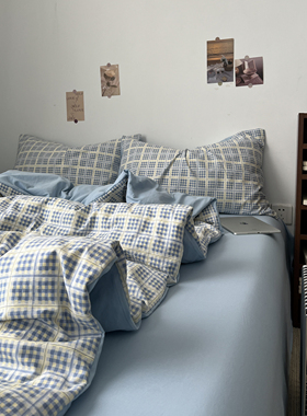 A类全棉条纹床上四件套纯棉被罩床单被套学生宿舍三件套床笠4