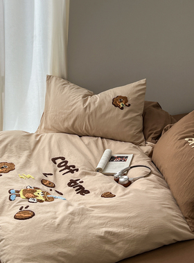 新款毛巾绣A类全棉纯棉四件套少女心学生宿舍三件套被套床单床笠4