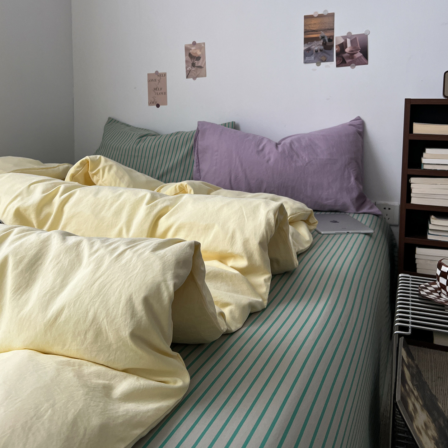 ins风床上A类四件套全棉条纹被套纯棉床单被罩学生宿舍三件套床笠