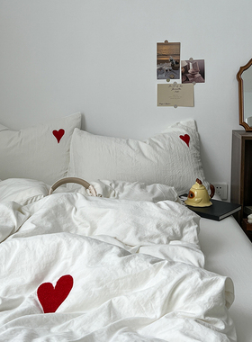 ins毛巾绣四件套2025新款水洗棉被套床单床上用品被罩宿舍三件套4