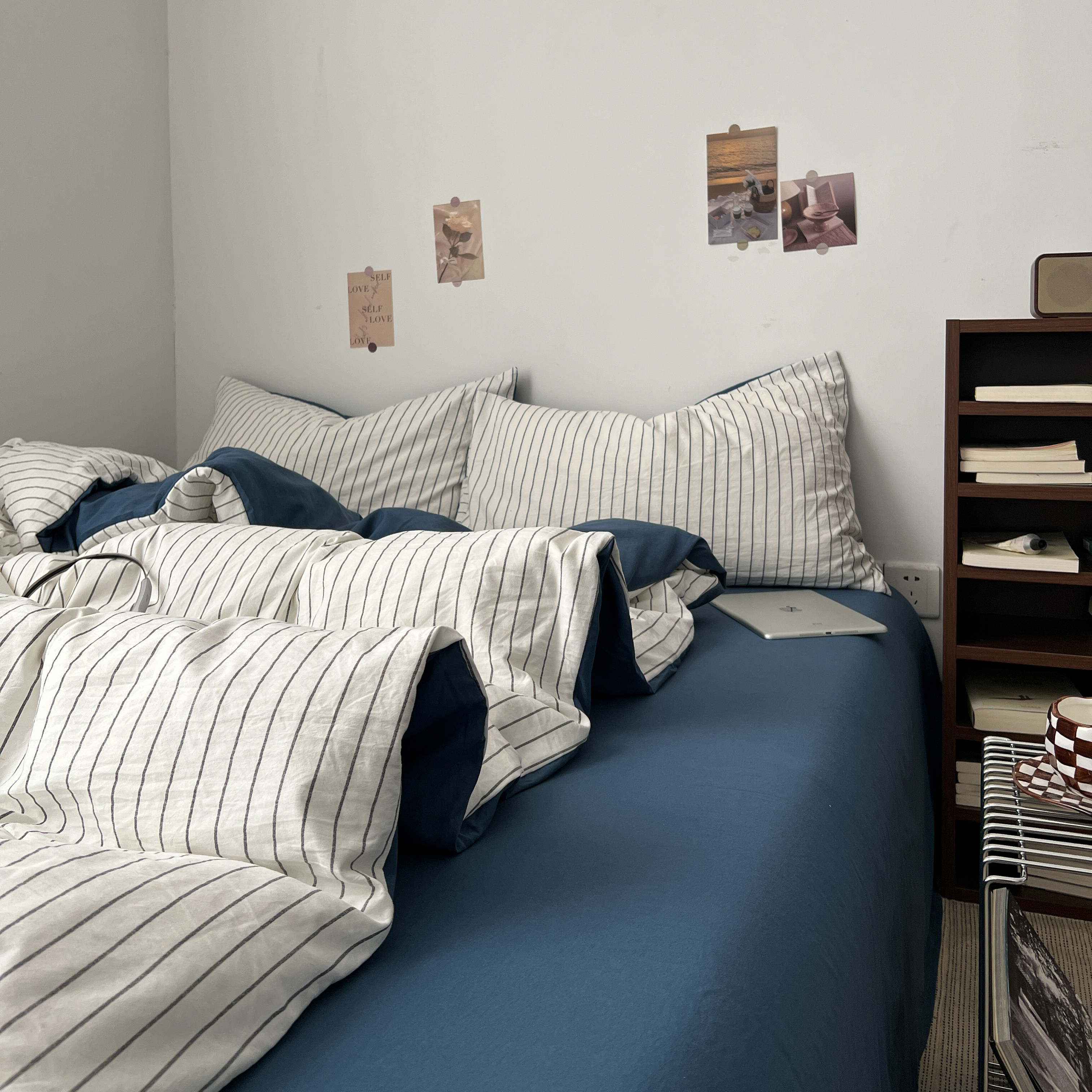 A类全棉条纹床上四件套纯棉被罩床单被套学生宿舍三件套床笠4