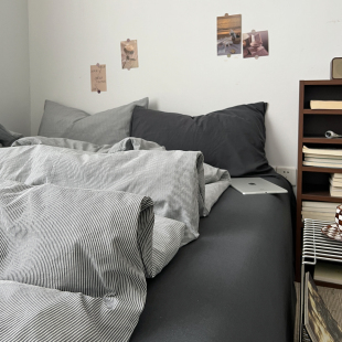 新款 A类韩系全棉四件套条纹格子水洗纯棉被套床单学生宿舍三件套4