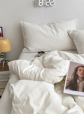 ins奶油白~水洗棉四件套1.8米床上用品拼色被罩大学生宿舍三件套