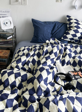 格子纯棉全棉四件套水洗棉1.8床上用品被罩单人大学生宿舍三件套4