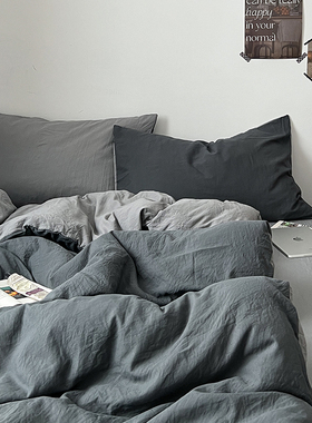 ins四件套纯棉全棉床上用品磨毛被罩床单被套床笠学生宿舍三件套4