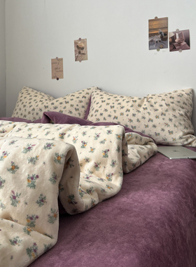 A类牛奶绒四件套新款冬季加绒加厚被罩床单珊瑚绒被套三件套床笠4