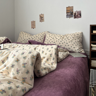 A类牛奶绒四件套新款冬季加绒加厚被罩床单珊瑚绒被套三件套床笠4