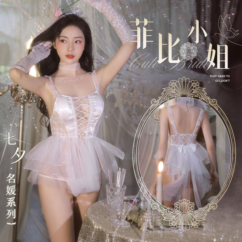 内衣蕾丝性感睡衣床上约会纯欲套装白色新娘qqny情侣床上情趣婚纱