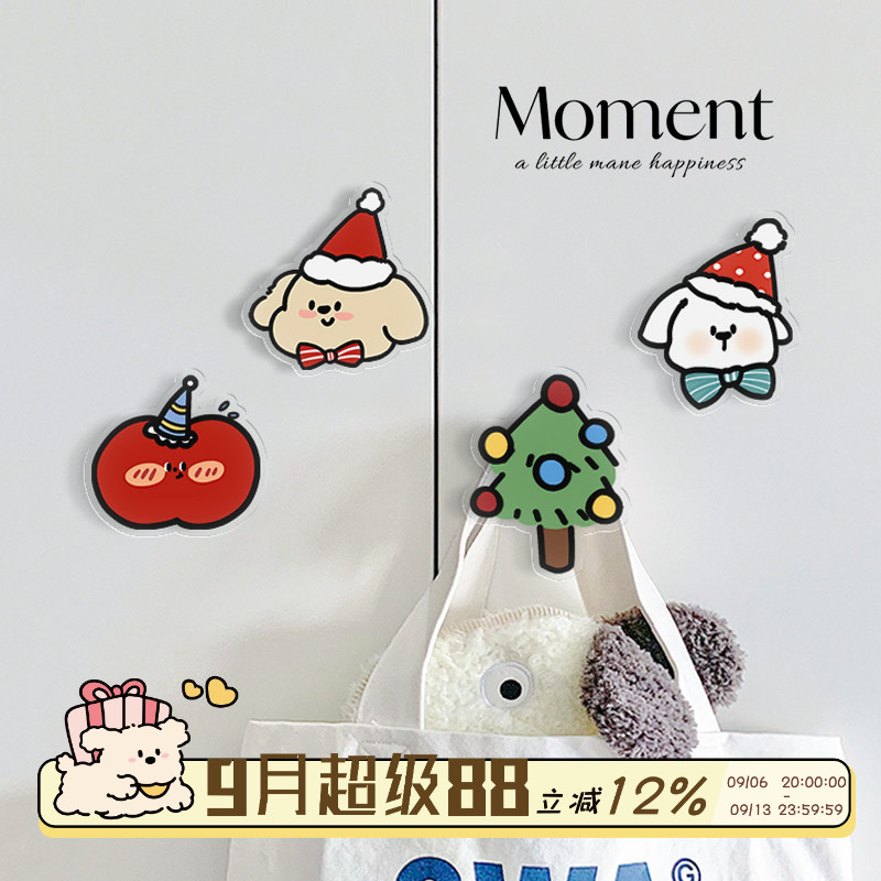 圣诞小狗厨房挂钩免打孔家用无痕粘钩擦手巾挂钩创意可爱墙壁贴钩