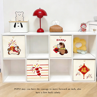小马送福折叠玩具收纳箱布艺衣服收纳筐带盖客厅储物格子柜收纳盒