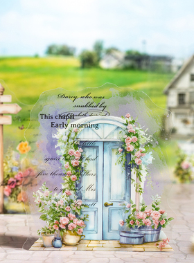 田园篇章PET贴纸包浪漫街灯路牌房子diy手帐卡片拼贴造景素材贴画