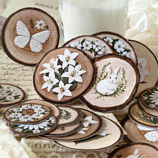 木片印画凸版浮雕贴纸包复古文艺自然花卉动物手帐拼贴装饰素材贴