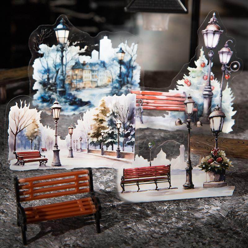 街角的路灯PET贴纸包街景路灯造景手帐diy拼贴手机壳卡片装饰贴