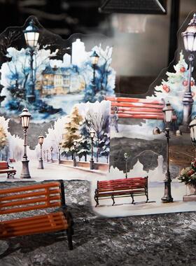 街角的路灯PET贴纸包街景路灯造景手帐diy拼贴手机壳卡片装饰贴画