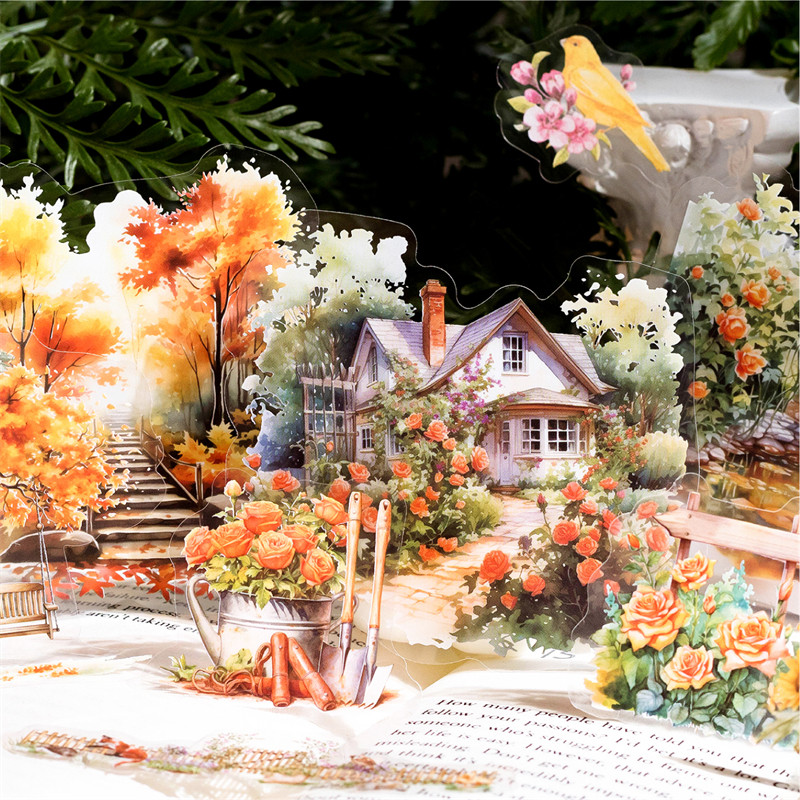 糖诗PET贴纸包花园景观丛书树木花卉蝴蝶羽毛diy手帐拼贴装饰贴